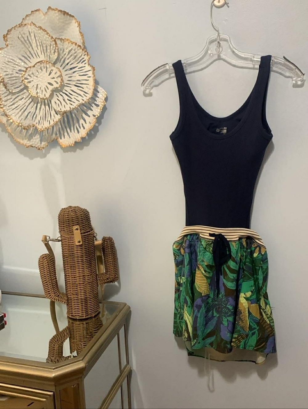 Aerie Romper Navy Tank Top with Tropical Green